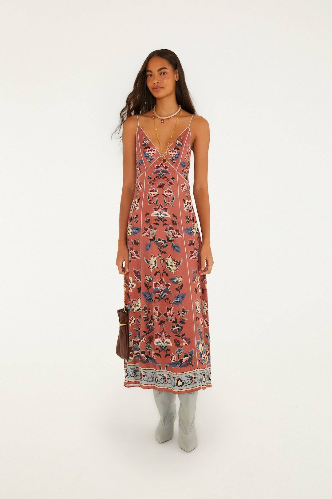 FLORAL BEAUTY TAPESTRY BLUSH PINK MAXI SLIP DRESS