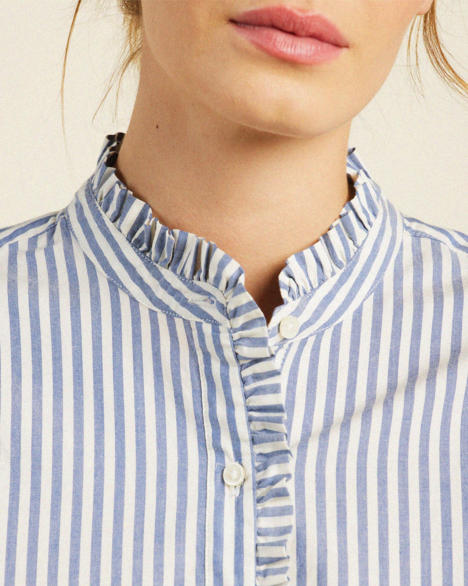 Detailed Breezy Blouse Navy Stripe