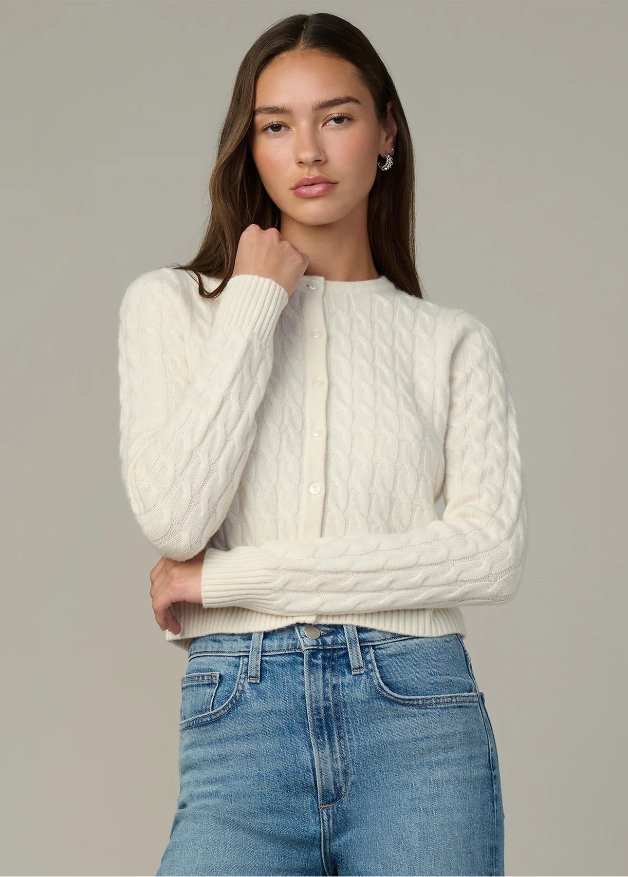 The Cable Dani Cashmere Cardigan Ecru