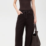 Brynn Drawstring Linen Trouser Chocolate Brown