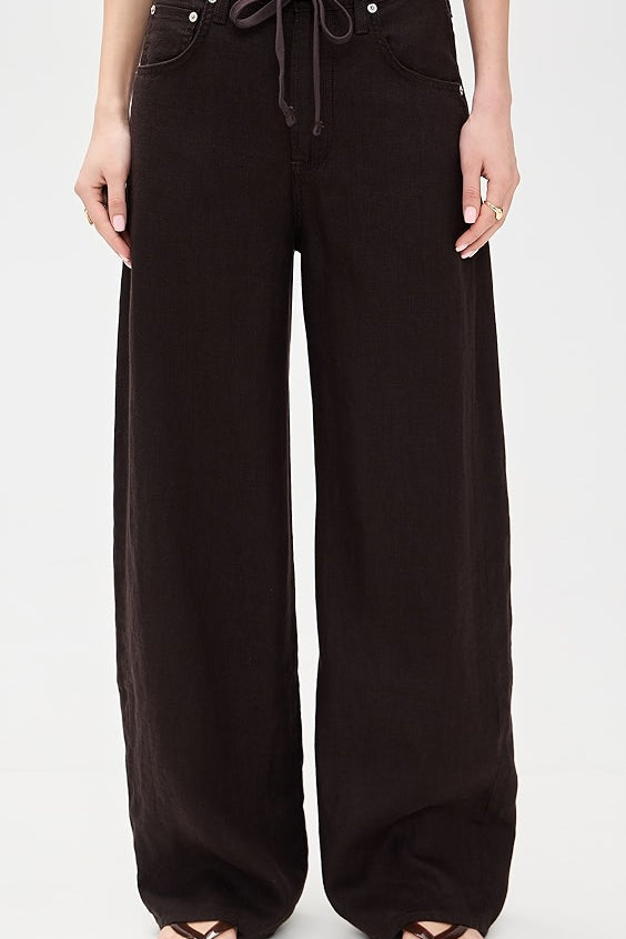Brynn Drawstring Linen Trouser Chocolate Brown