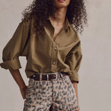 Now Or Never Printed Denim Short Brown Sugar Combo