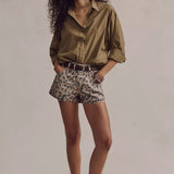 Now Or Never Printed Denim Short Brown Sugar Combo