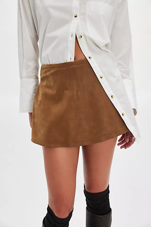 Paradise Found Suede Skort Caramel Cafe