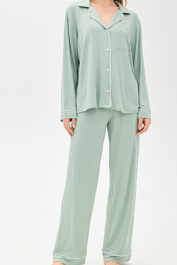 Gisele Long Pj Set Eucalyptus/Ivory