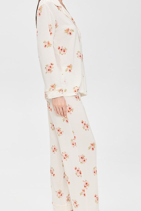 Gisele Printed Long Pj Set Floral Bloom Ivy/Vanilla Cream
