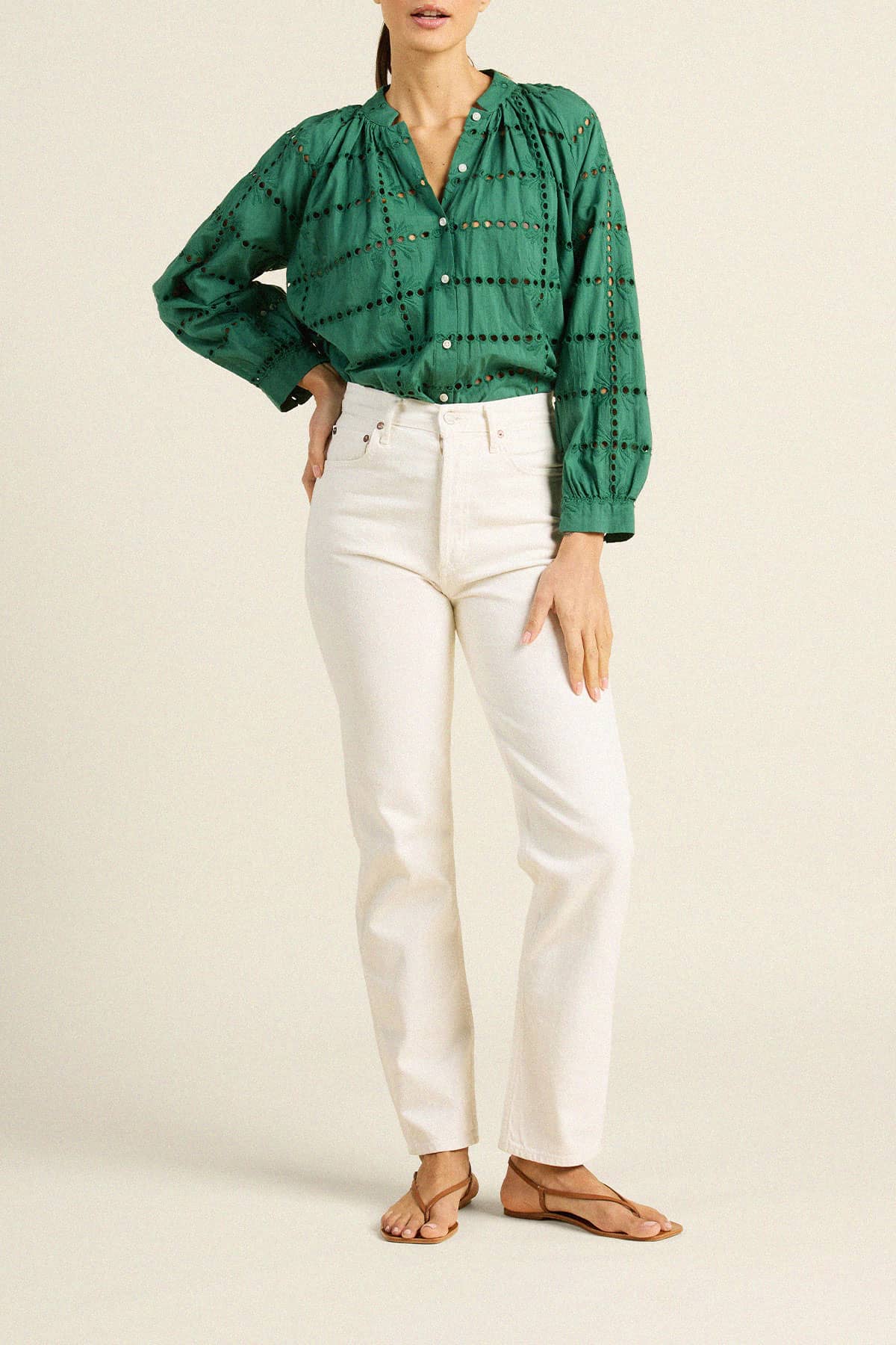 Mena Blouse Emerald Eyelet