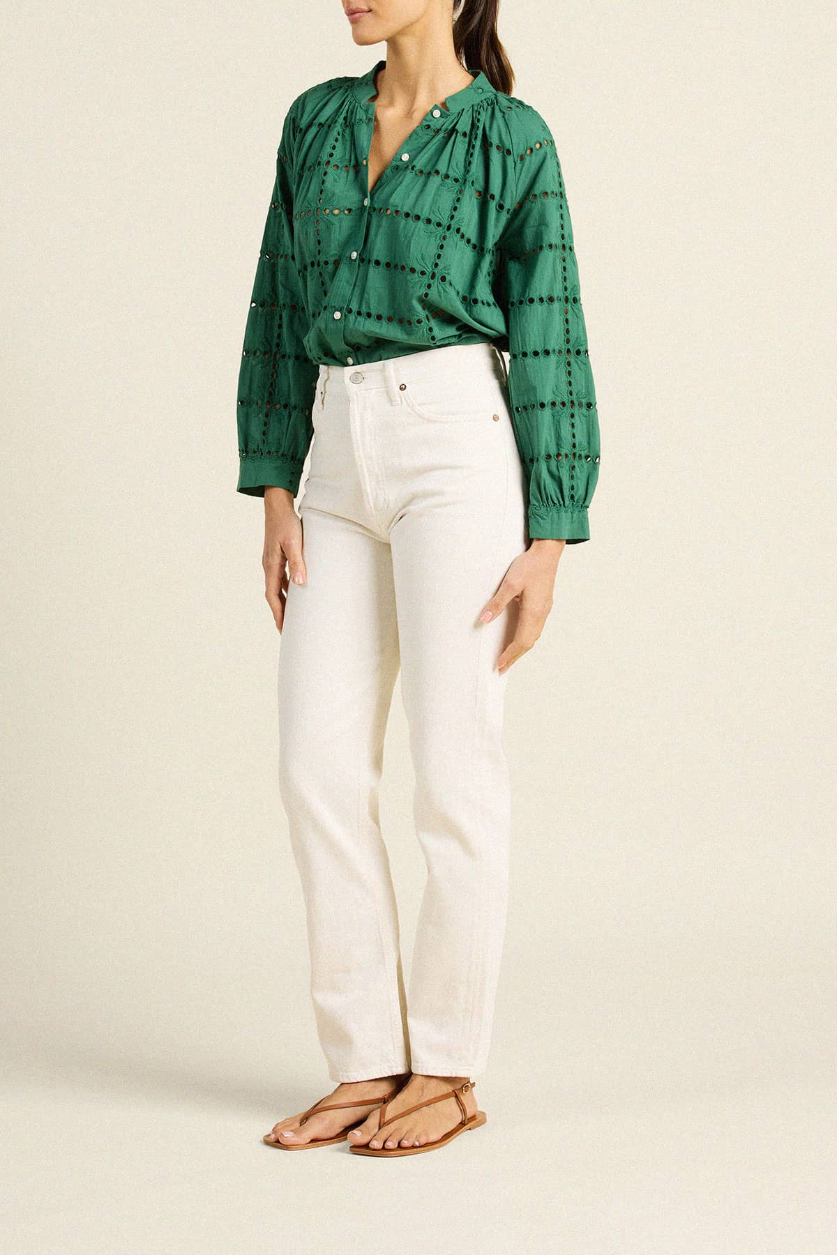 Mena Blouse Emerald Eyelet