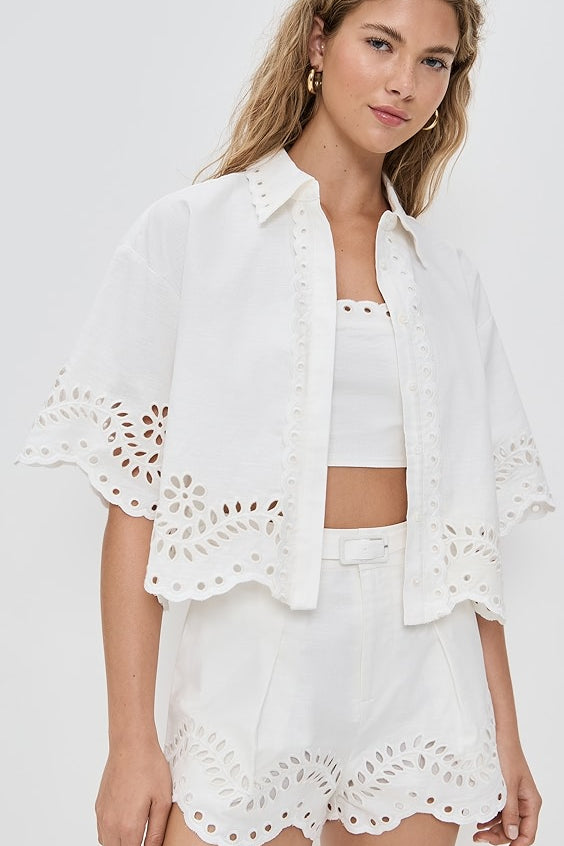 Embroidered Shirt and Strapless Top Set