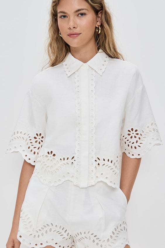 Embroidered Shirt and Strapless Top Set