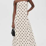 Polka Dot Linen Strapless Dress