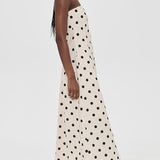 Polka Dot Linen Strapless Dress