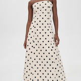Polka Dot Linen Strapless Dress