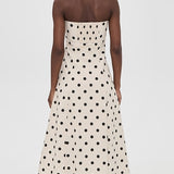 Polka Dot Linen Strapless Dress