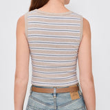 Cotton Stripe Classic U Tank Wheat/ White