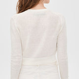 Linen Open Knit Cropped V-Neck Cardigan Off White