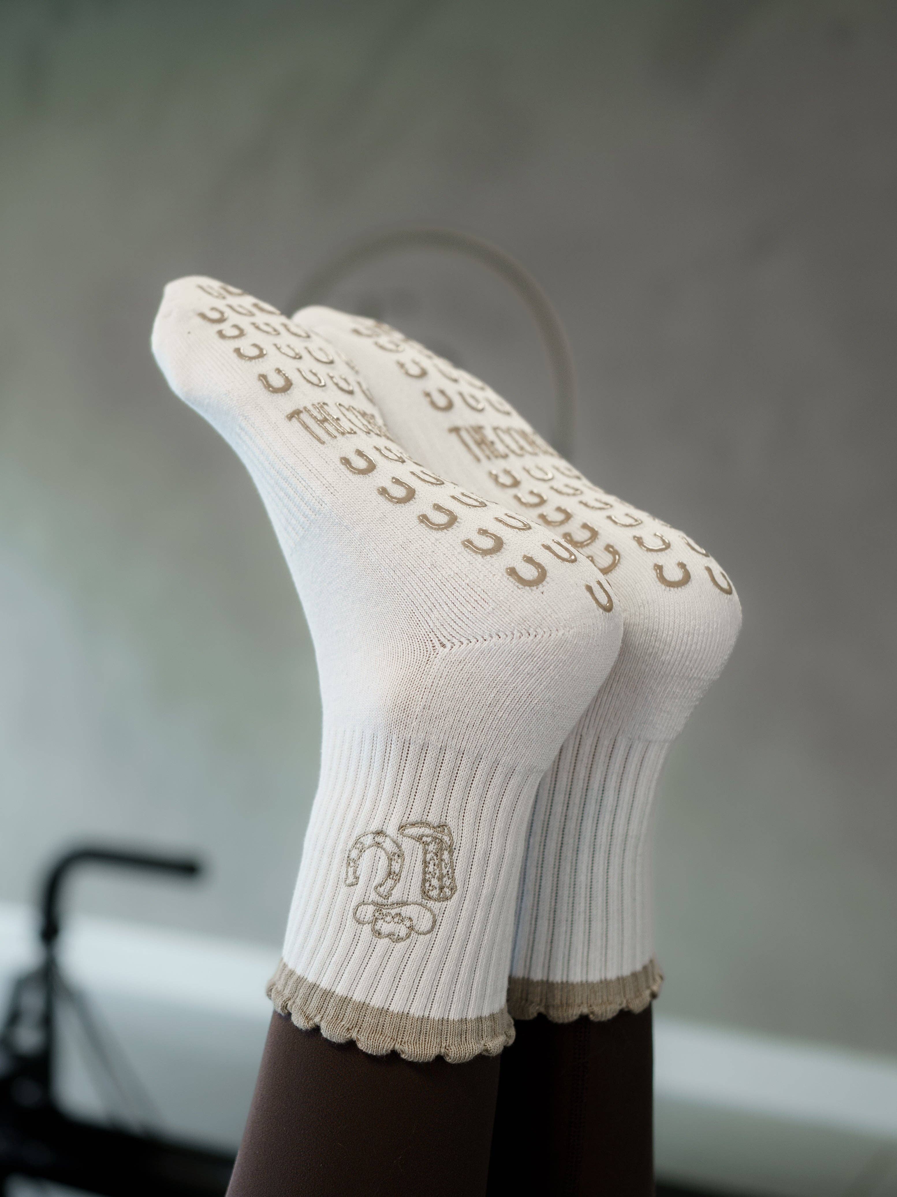 TCC Tan Cowgirl Hat, Boots, and Horseshoe  | Pilates & Barre Grippy Socks