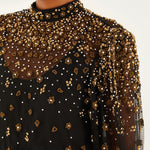 Embroidered Bubble Tulle Black Blouse