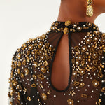 Embroidered Bubble Tulle Black Blouse