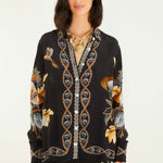Snake Floral Black Button Up Shirt