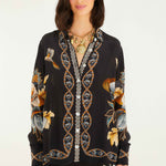 Snake Floral Black Button Up Shirt