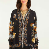 Snake Floral Black Button Up Shirt