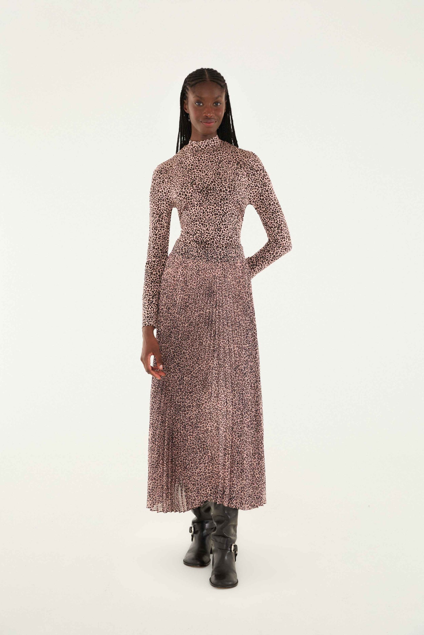 Baby Leopard Pink Pleated Maxi Skirt