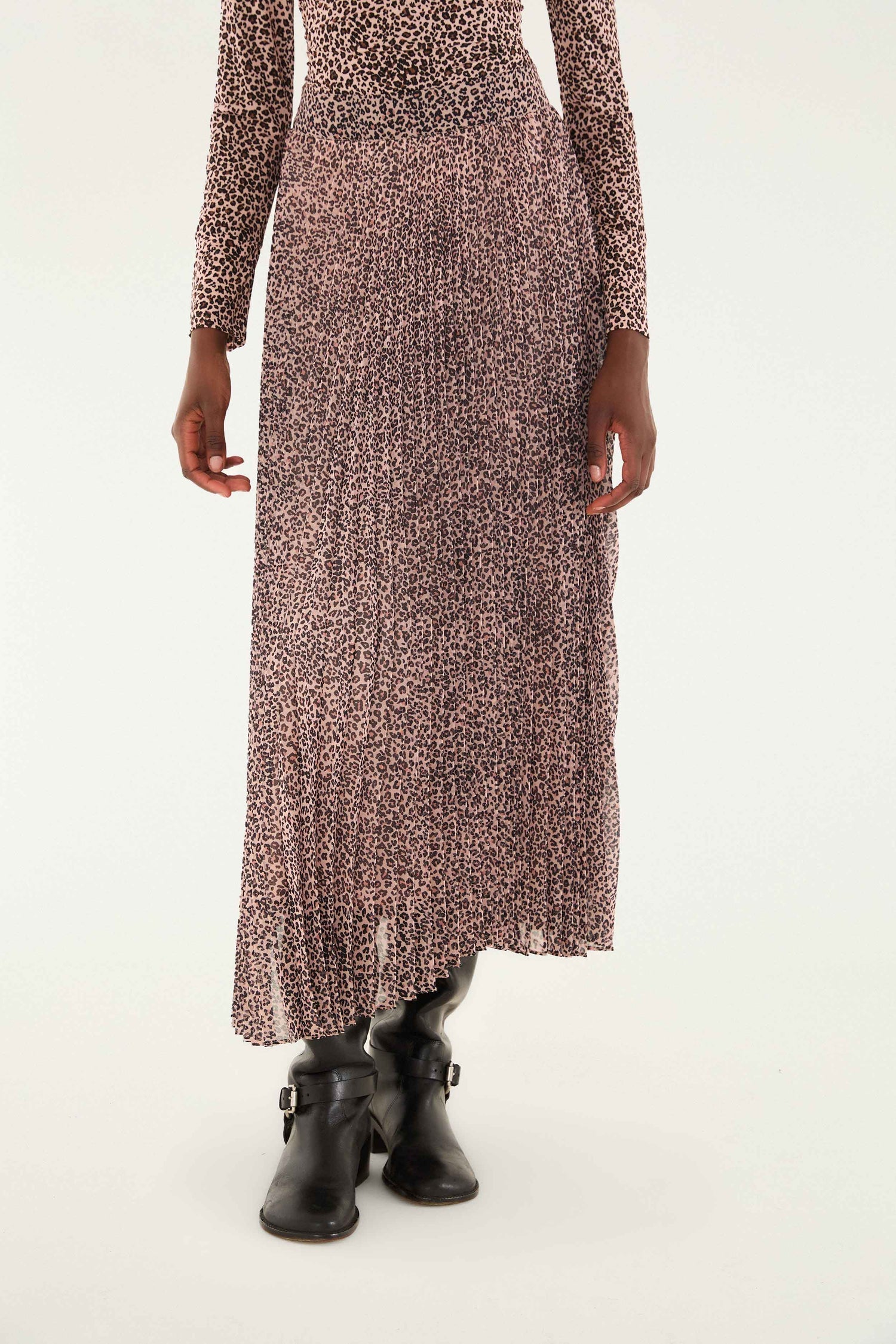 Baby Leopard Pink Pleated Maxi Skirt