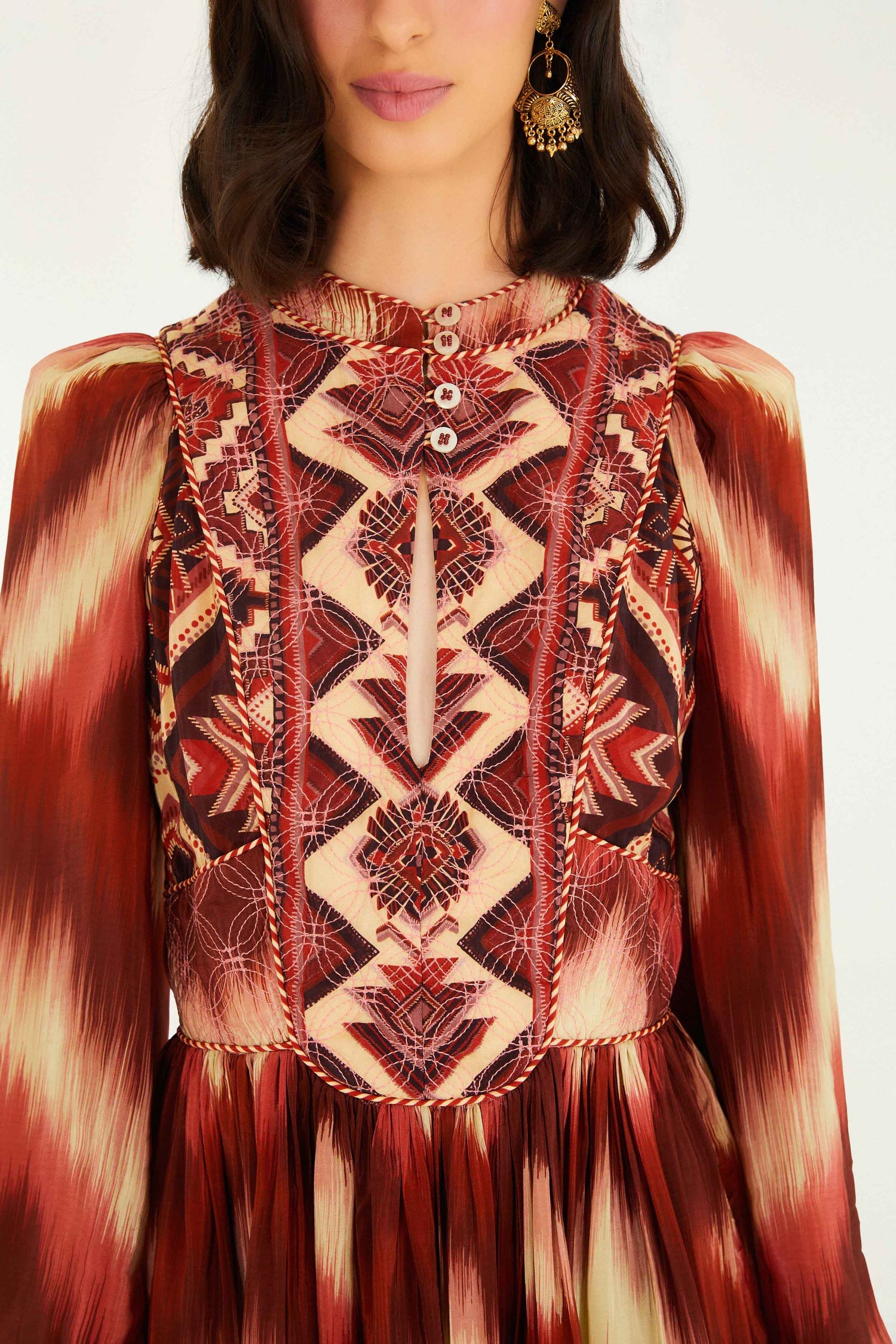 Amanda Stripes Tapestry Red Matelasse Long Sleeve