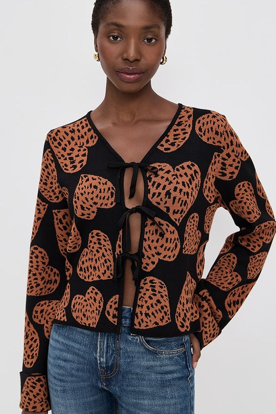 Leopard Hearts Knit Cardigan