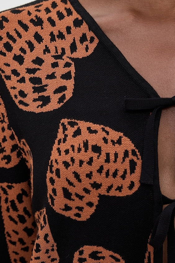 Leopard Hearts Knit Cardigan