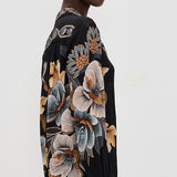 Snake Floral Black Button Up Shirt