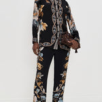 Snake Floral Black Button Up Shirt