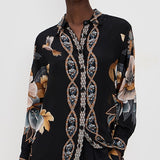 Snake Floral Black Button Up Shirt