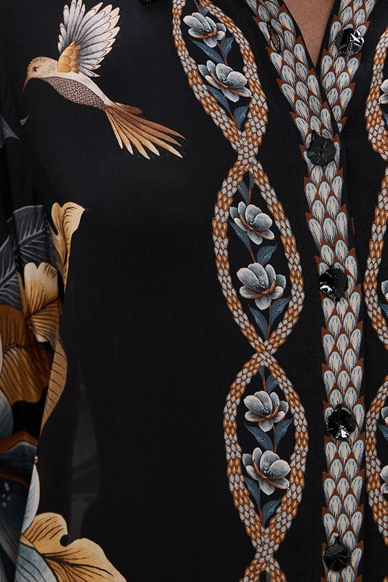 Snake Floral Black Button Up Shirt