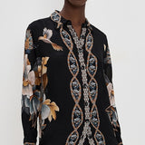 Snake Floral Black Button Up Shirt