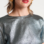 Fashion Tee Shirt Empire State Shine Metallic Twill Stretch Light Blue