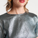 Fashion Tee Shirt Empire State Shine Metallic Twill Stretch Light Blue
