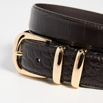 The Jordan Croc Embossed Belt Dk. Brown Gold