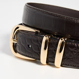 The Jordan Croc Embossed Belt Dk. Brown Gold