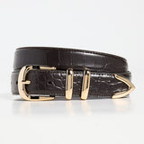 The Jordan Croc Embossed Belt Dk. Brown Gold