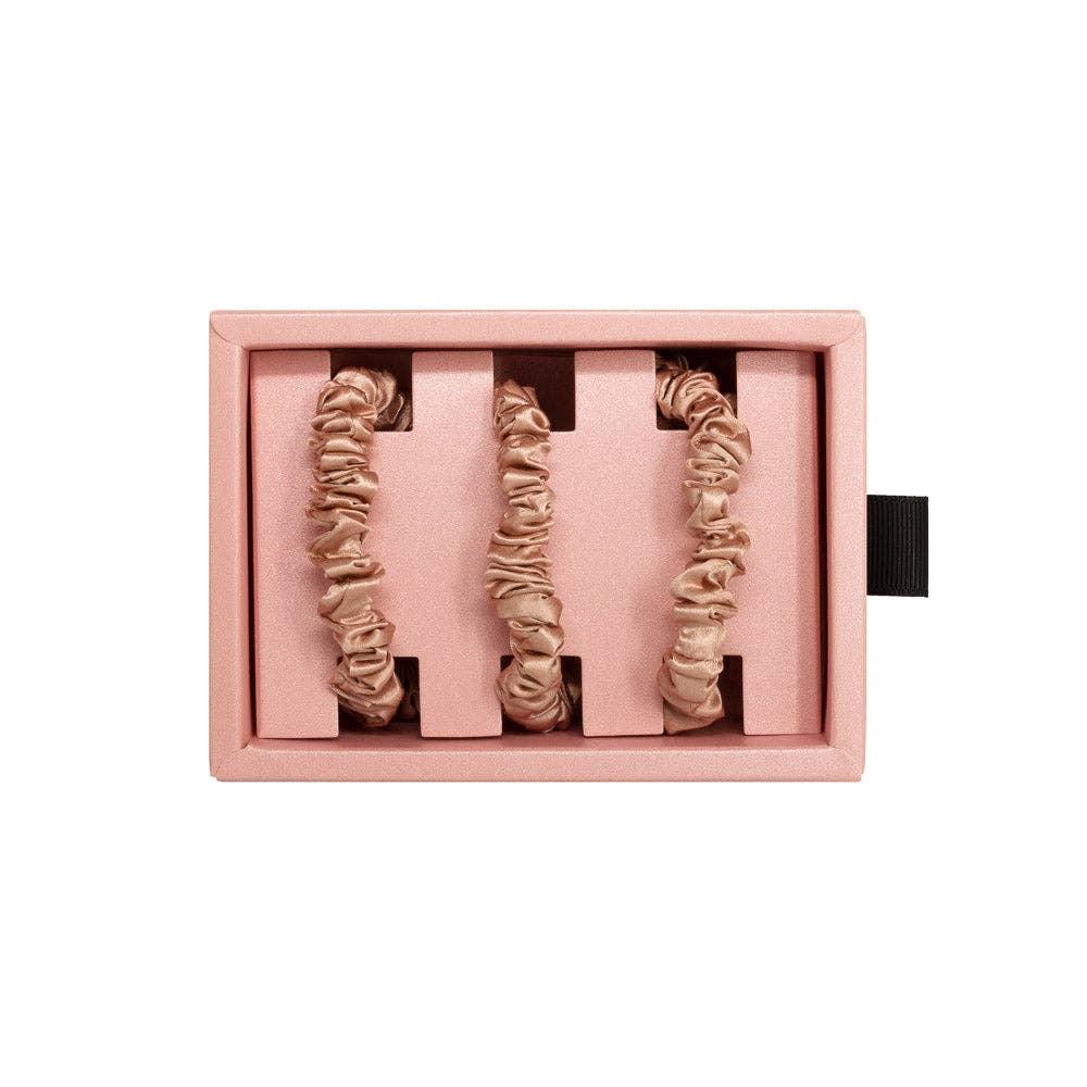 Rose Gold Silk Slim Scrunchies Set of 3