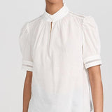 Ruffle Collar Inset Lace Top White