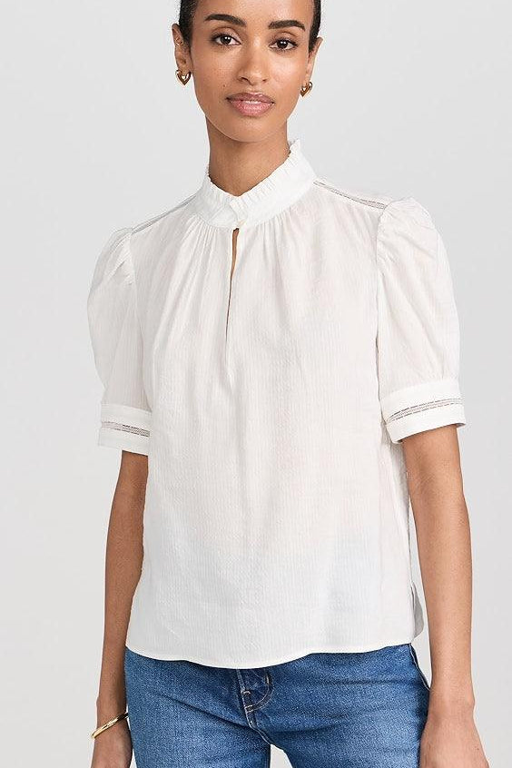 Ruffle Collar Inset Lace Top White