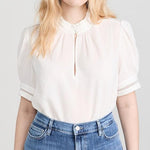 Ruffle Collar Inset Lace Top White