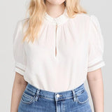 Ruffle Collar Inset Lace Top White