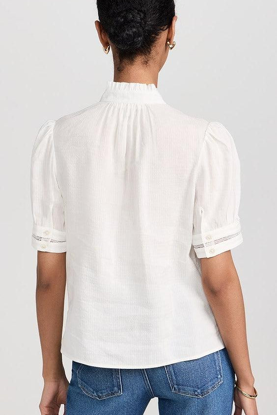 Ruffle Collar Inset Lace Top White