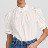 Ruffle Collar Inset Lace Top White