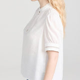 Ruffle Collar Inset Lace Top White