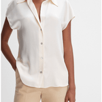 Silk Cap-Sleeve Ruched-Back Blouse